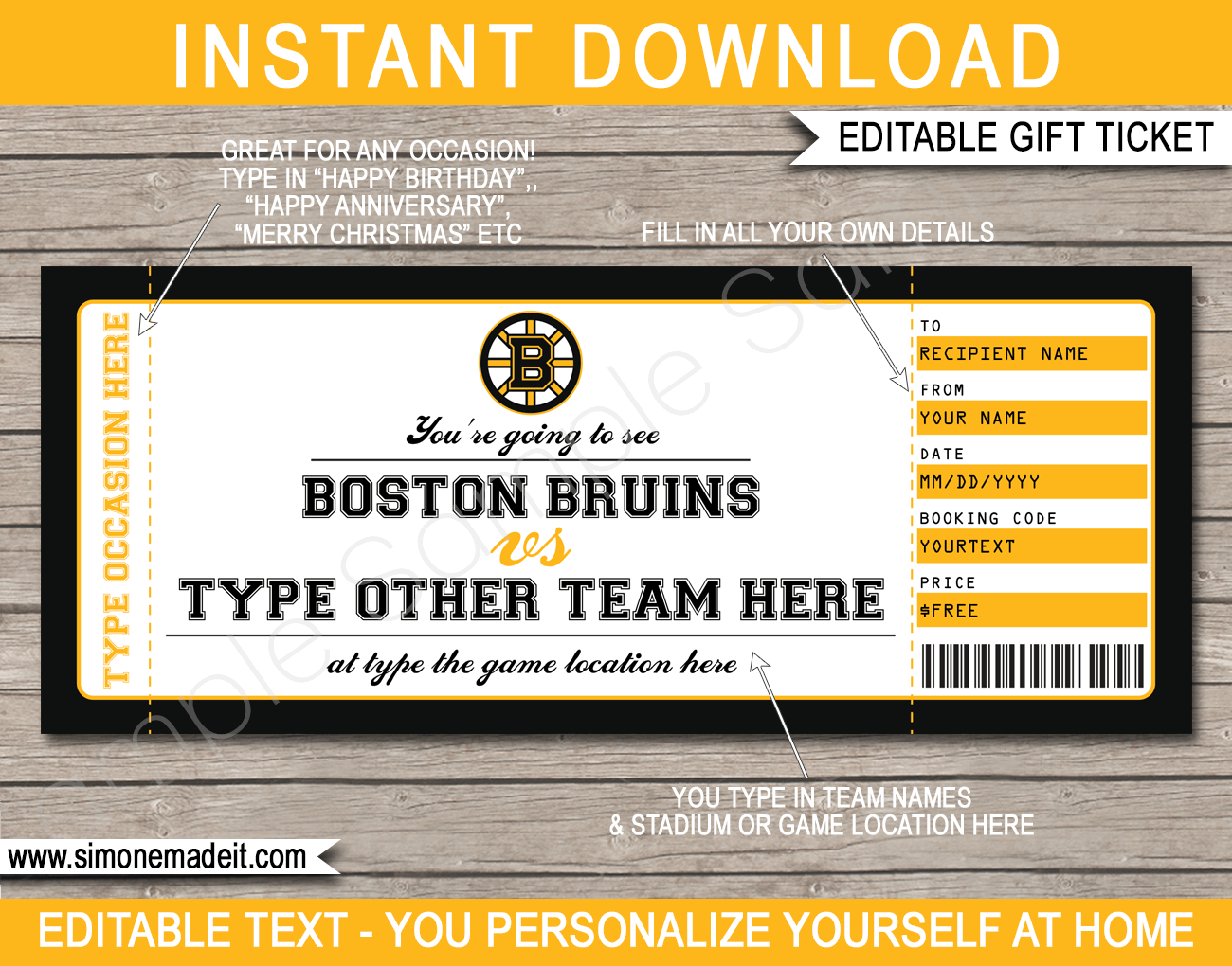 Printable Bruins Tickets