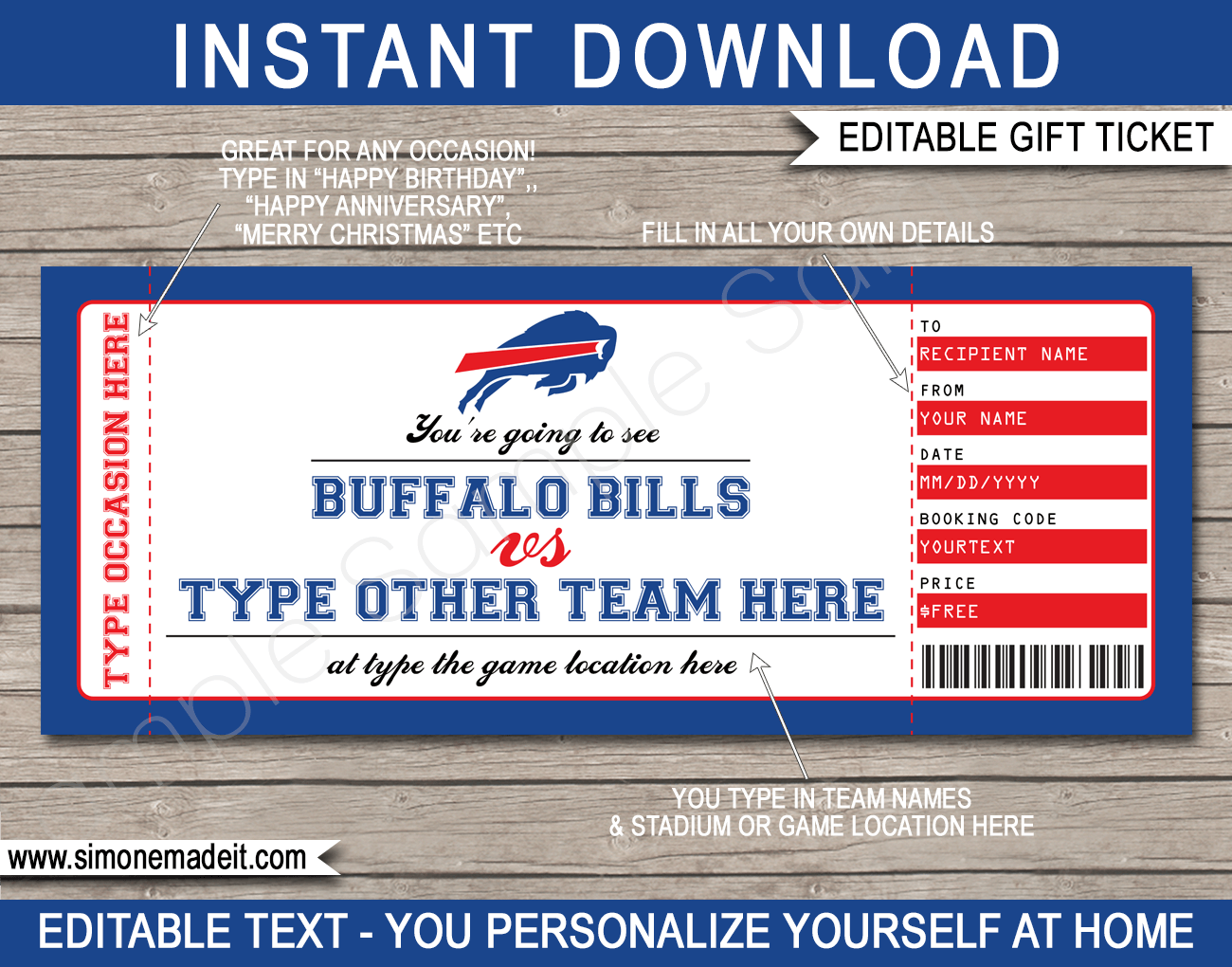 Buffalo Bills Game Ticket Gift Voucher