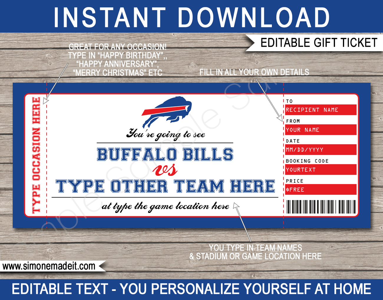 Buffalo Bills Game Ticket Gift | Printable Surprise Football Tickets