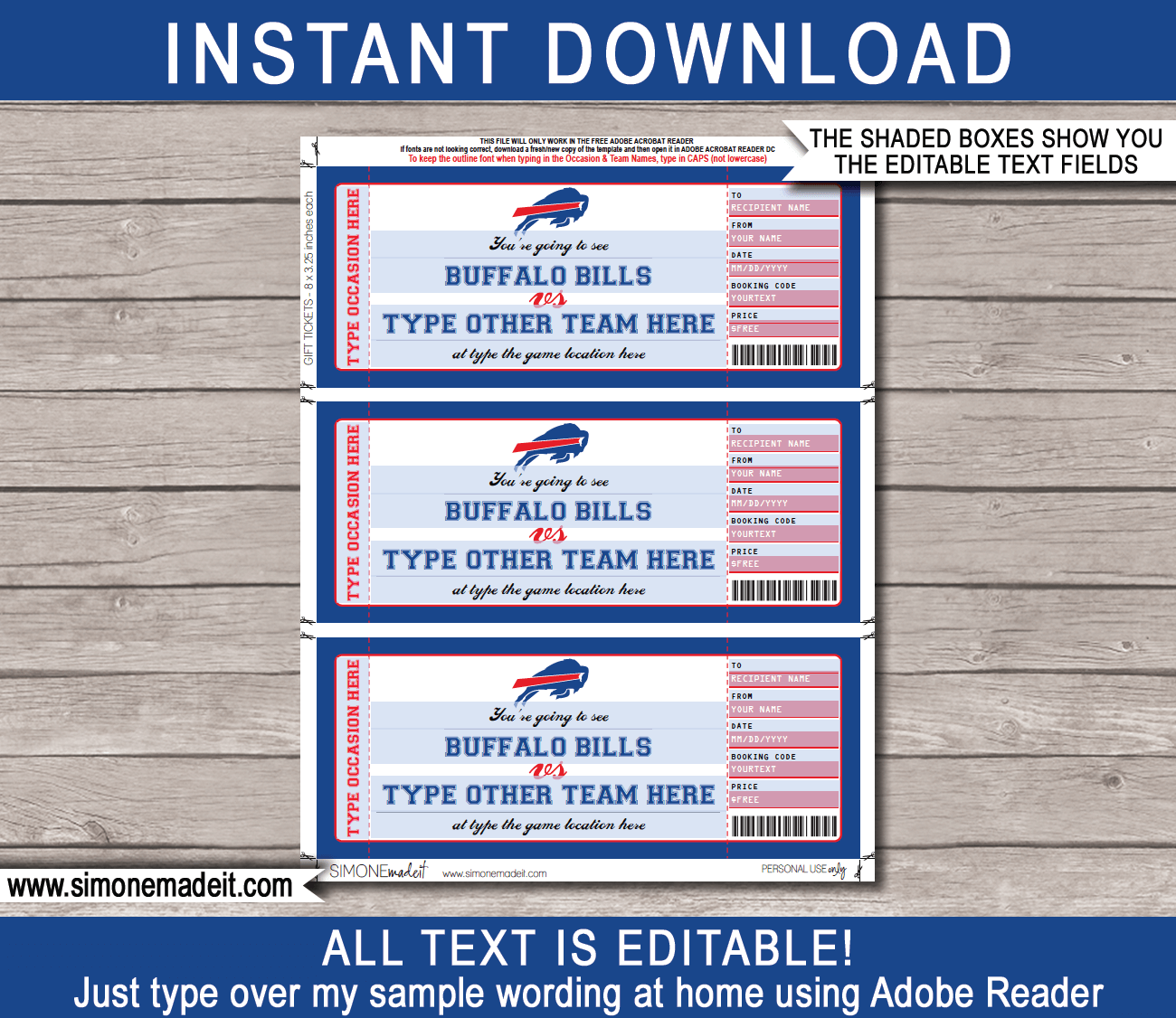 jeg fandt det Minefelt det kan Buffalo Bills Game Ticket Gift Voucher | Printable Surprise Football Tickets