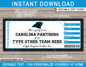 Carolina Panthers Game Ticket Gift Voucher