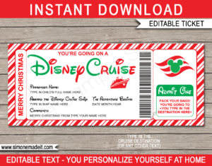 Disney Cruise Holiday Boarding Pass Template | Surprise Disney Cruise Reveal | Printable & Editable Gift Voucher | INSTANT DOWNLOAD via giftsbysimonemadeit.com