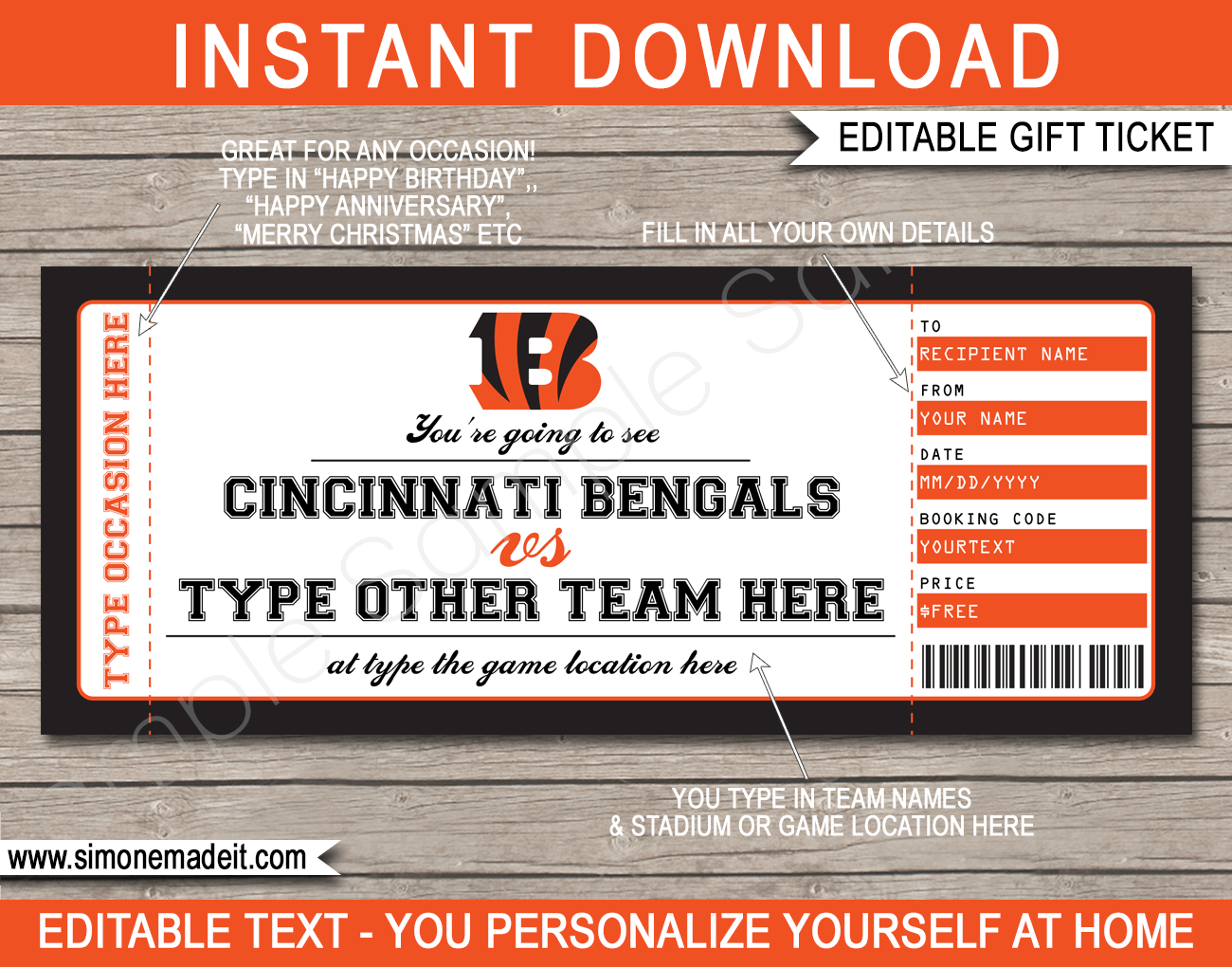 Cincinnati Bengals Game Ticket Gift Voucher