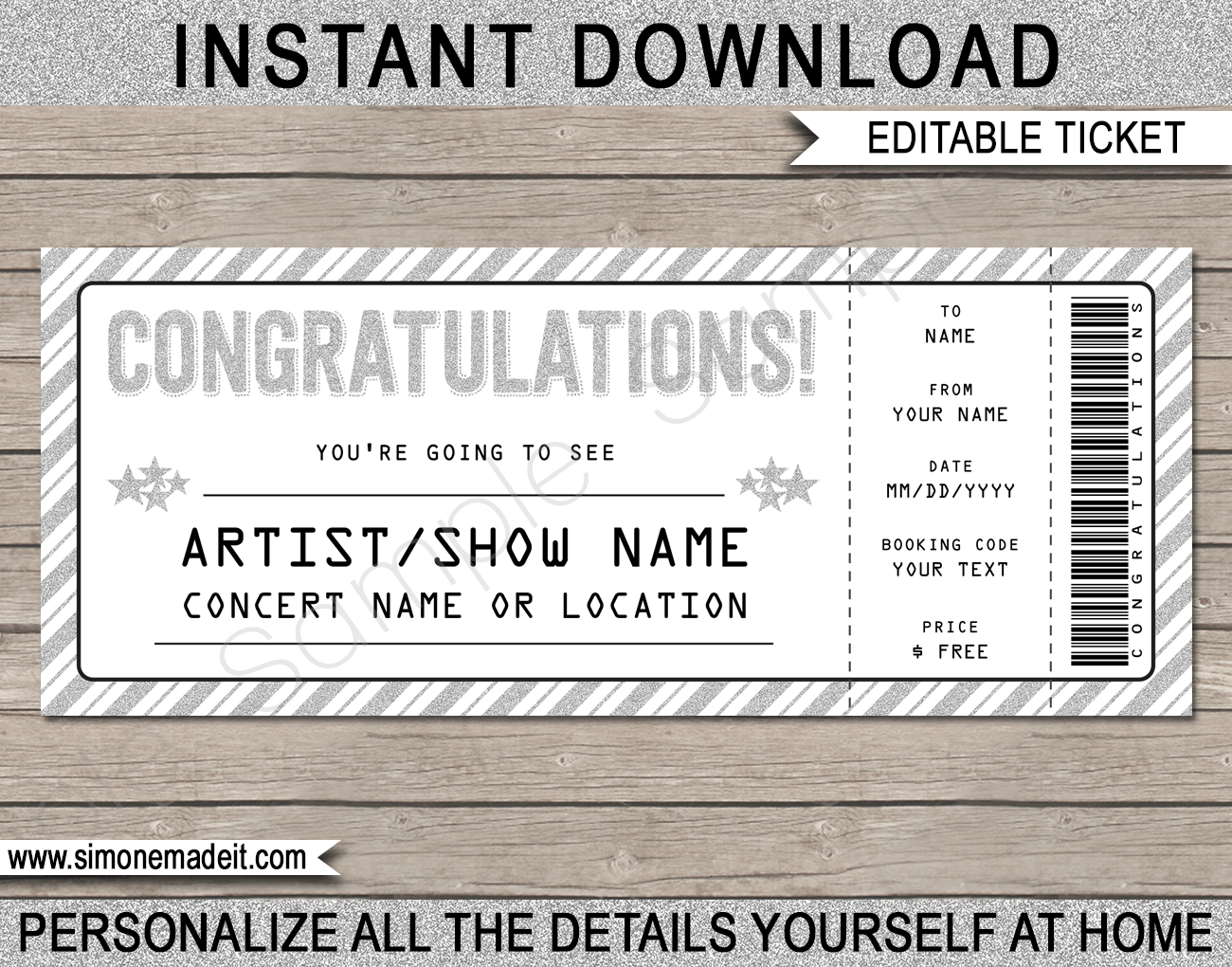 Congratulations Concert Ticket Template Printable Gift Voucher