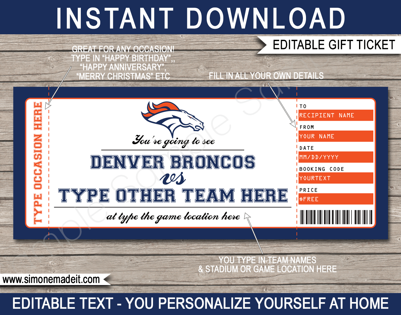 Denver Broncos Game Ticket Gift Voucher