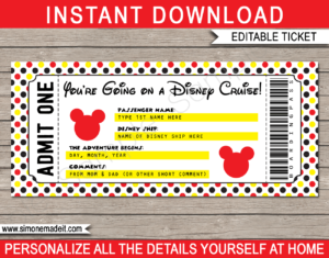 Printable Disney Cruise Ticket Template | Surprise Trip on a Disney Cruise | DIY Editable Template | INSTANT DOWNLOAD via giftsbysimonemadeit.com