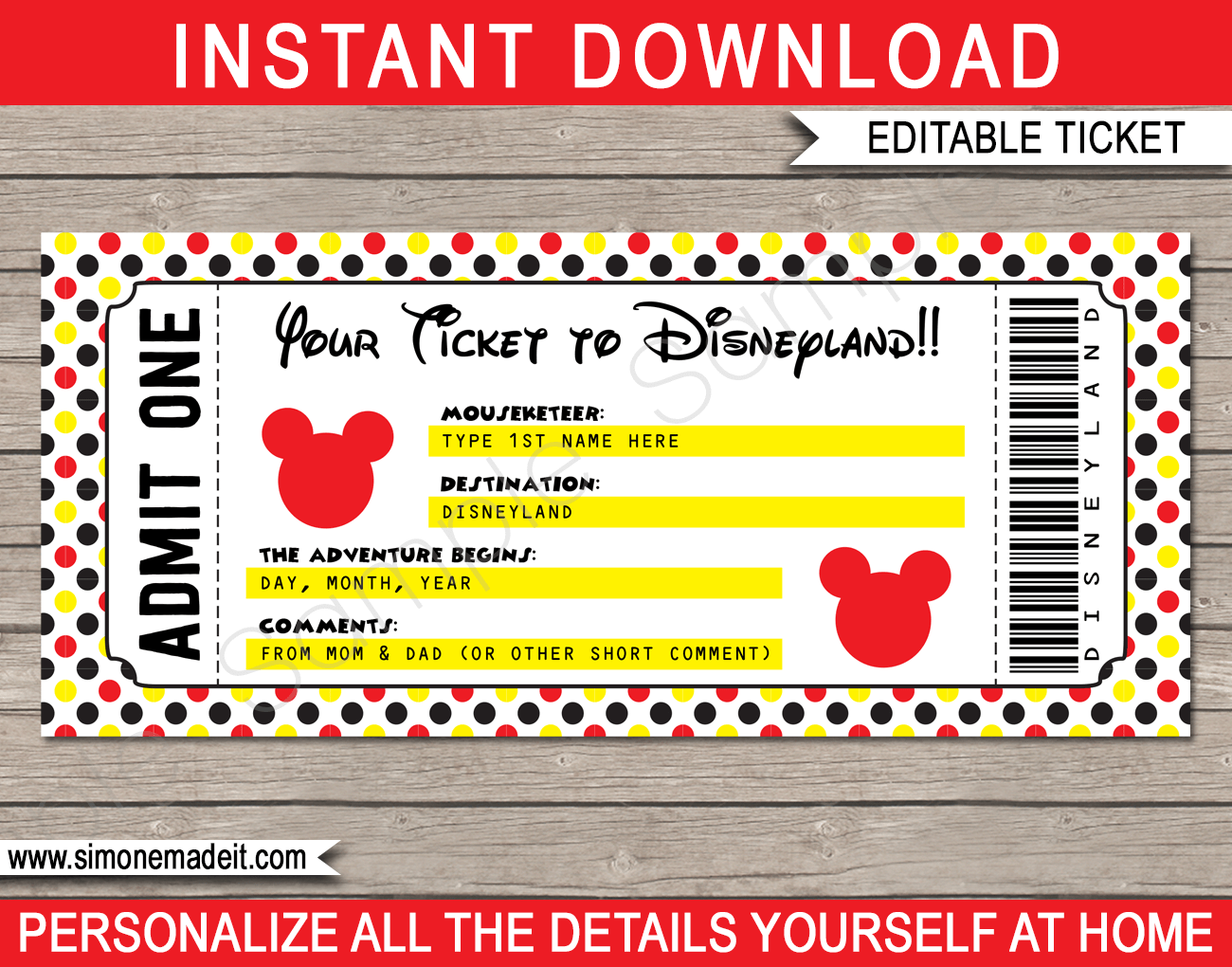 Printable Ticket To Disneyland Template Surprise Trip To Disneyland Gift
