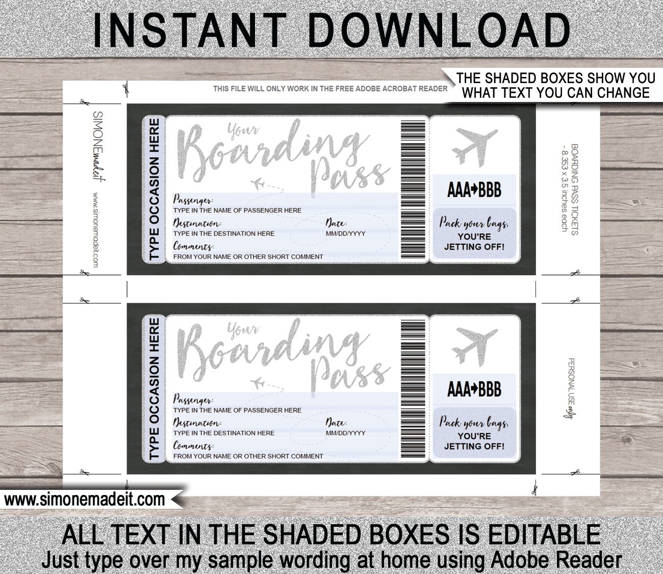 Printable Boarding Pass Ticket Template Fake Plane Ticket Trip Reveal