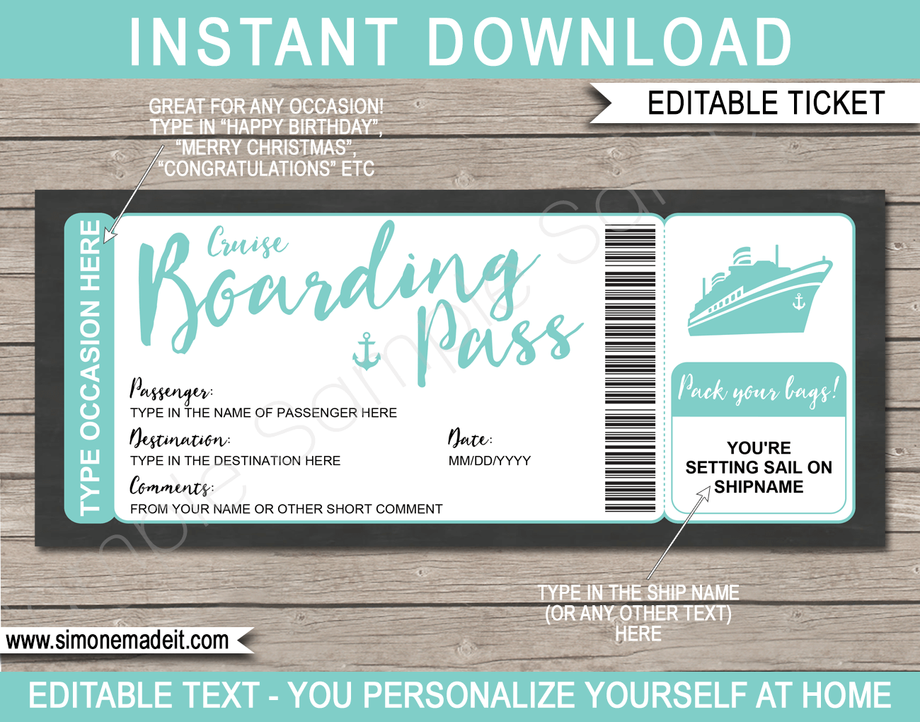 Gift Voucher Or Certificate EDITABLE INSTANT DOWNLOAD Surprise Cruise