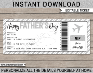 Printable Father's Day Surprise Trip Boarding Pass Template | Surprise Trip Reveal, Flight, Getaway, Holiday, Vacation for Dad | Faux Fake Plane Boarding Pass | Travel Ticket | Fathers Day Gift | DIY Editable Template | Instant Download via giftsbysimonemadeit.com