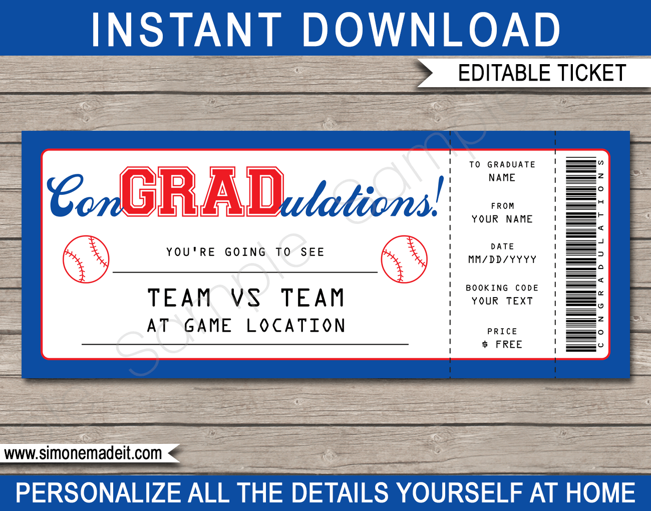 Graduation Baseball Gift Tickets