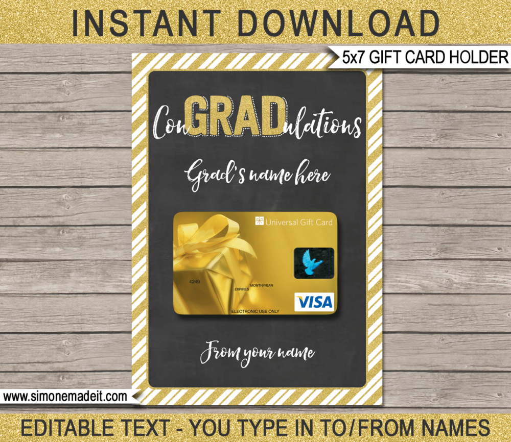 Printable Graduation Gift Card Holder Template for Graduation gift cards | Last minute grad gift | Starbucks, Amazon, Target, Walmart, Visa | DIY Editable & Printable Template | Instant Download via giftsbysimonemadeit.com