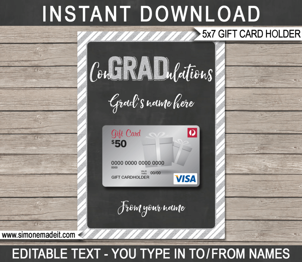 Editable Graduation Gift Card Holder Template for Graduation gift cards | Last minute grad gift | Starbucks, Amazon, Target, Walmart, Visa | DIY Editable & Printable Template | Instant Download via giftsbysimonemadeit.com