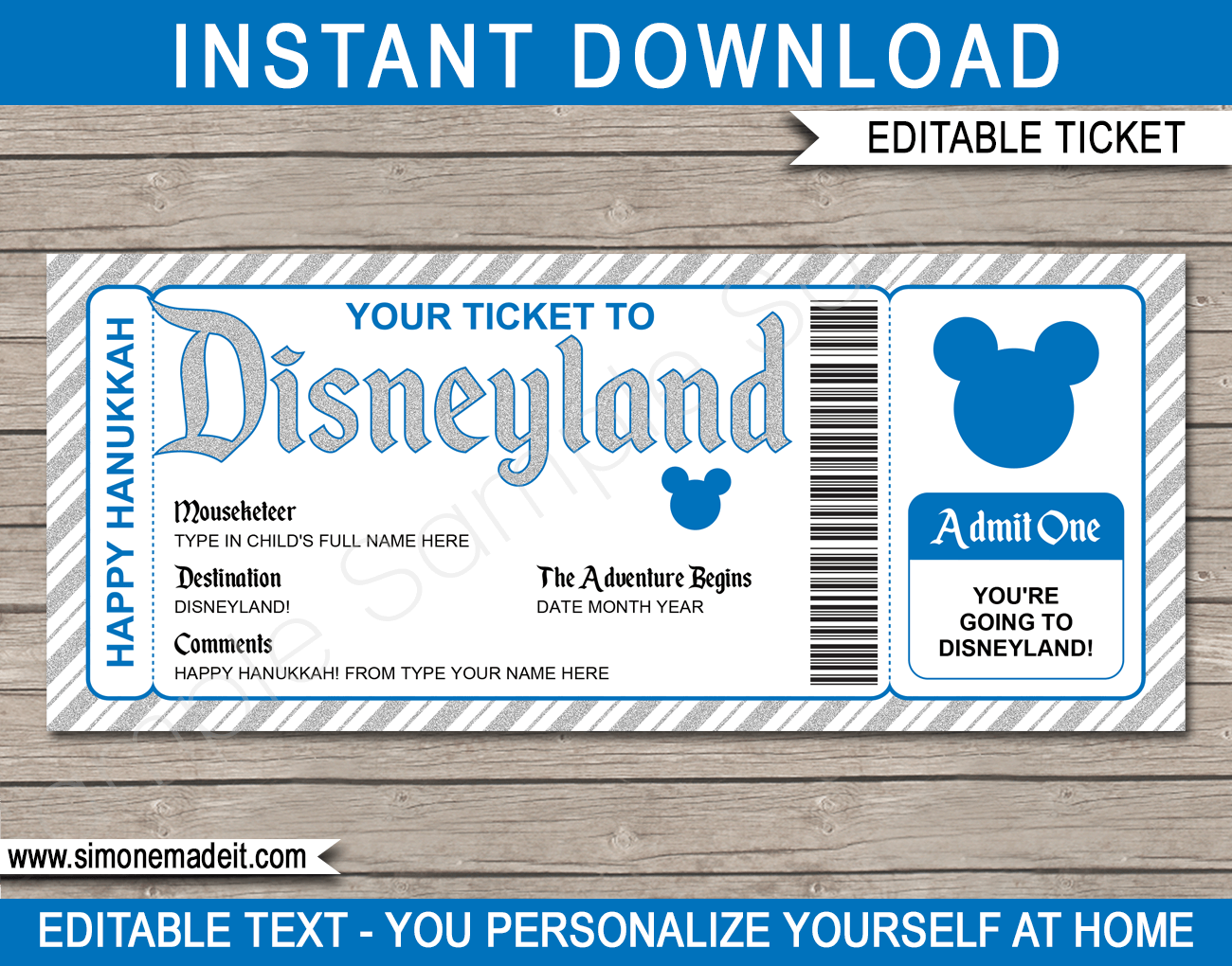 Hanukkah Surprise Trip to Disneyland Ticket Template | Disney Trip Reveal