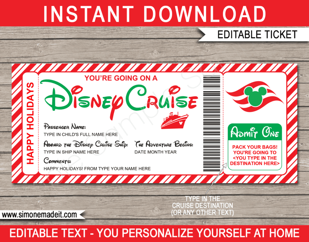 Disney Cruise Holiday Boarding Pass Template | Surprise Disney Cruise Reveal | Printable & Editable Gift Voucher | INSTANT DOWNLOAD via giftsbysimonemadeit.com