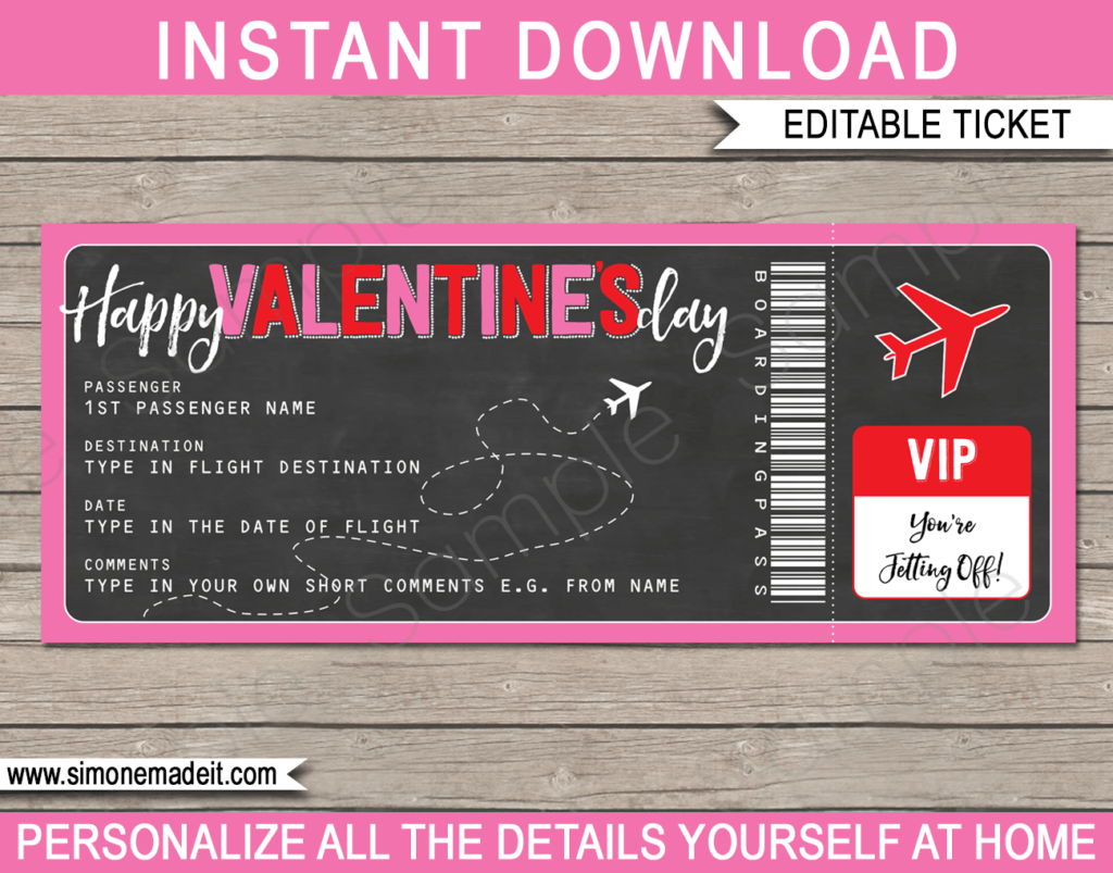 Valentine's Day Boarding Pass Gift Ticket Template | Surprise Trip Reveal
