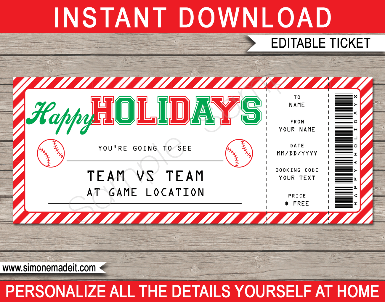 Holidays Baseball Ticket Gift Voucher - Printable Baseball Ticket Intended For Fillable Gift Certificate Template Free