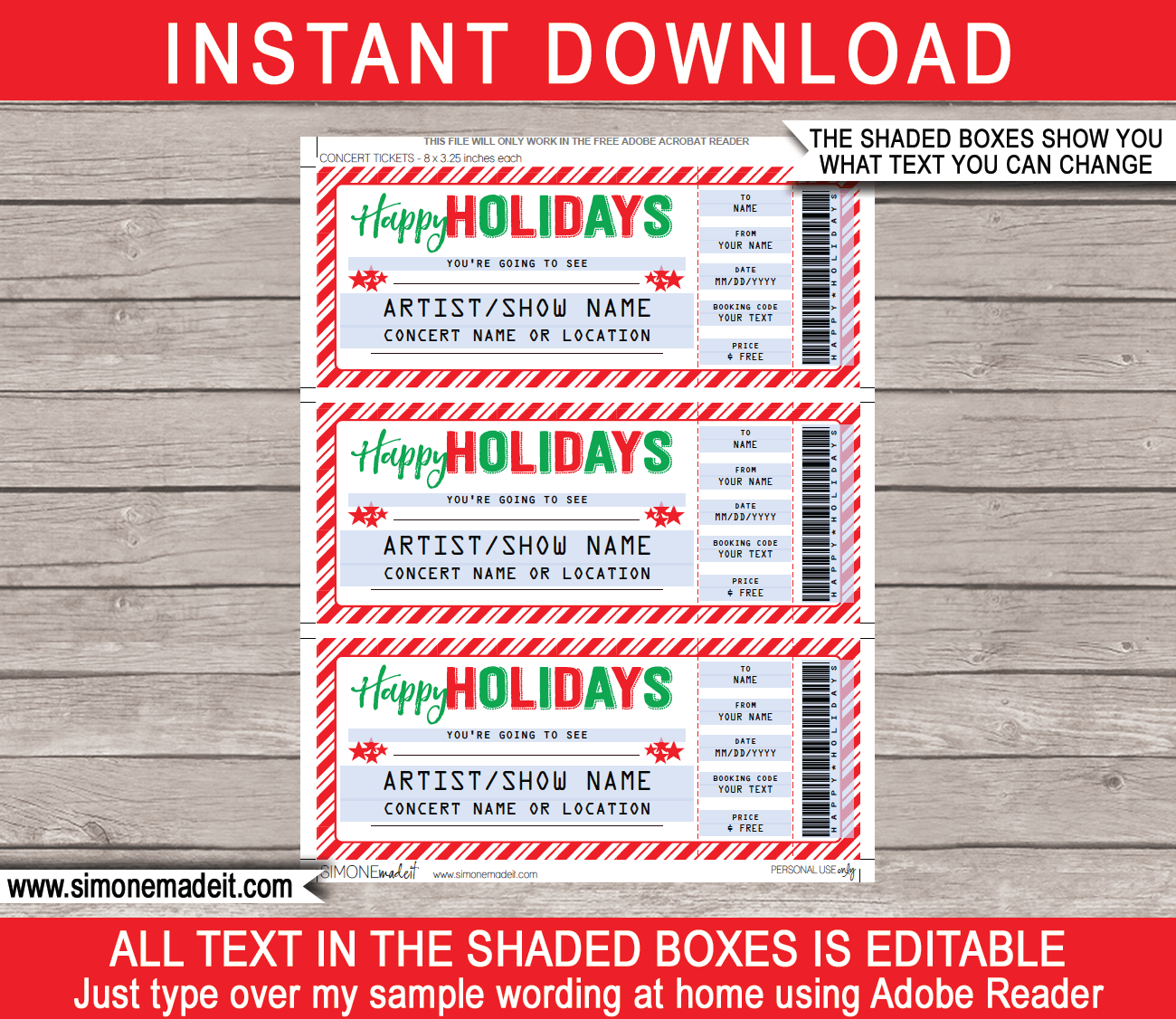 printable holidays gift concert ticket template gift voucher present