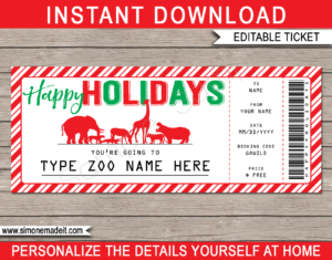 Printable Holiday Zoo Tickets Gift Voucher | Animal Safari Wildlife Park Tickets | Surprise Tickets to the Zoo | Fake Zoo Tickets | Holiday Present | DIY Editable & Printable Template | Instant Download via giftsbysimonemadeit.com