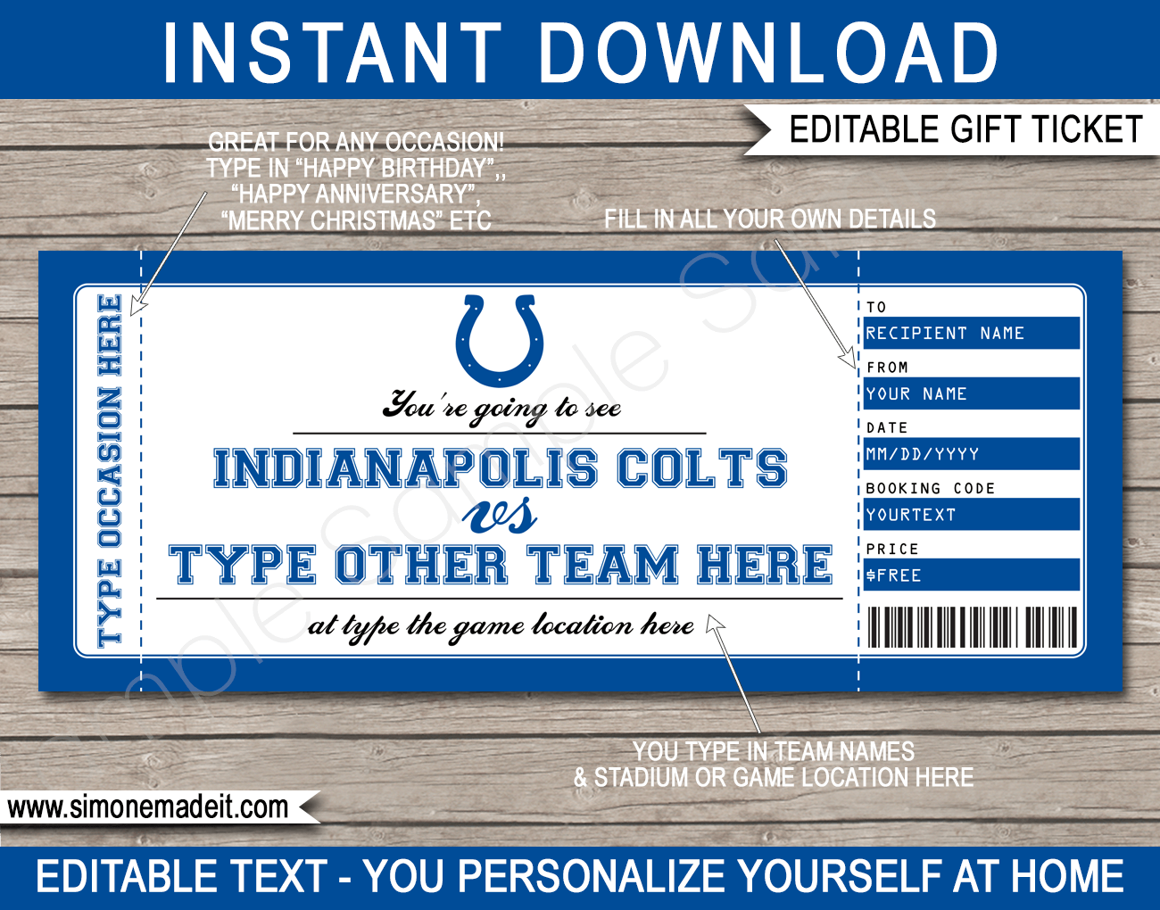 Indianapolis Colts Game Ticket Gift Voucher