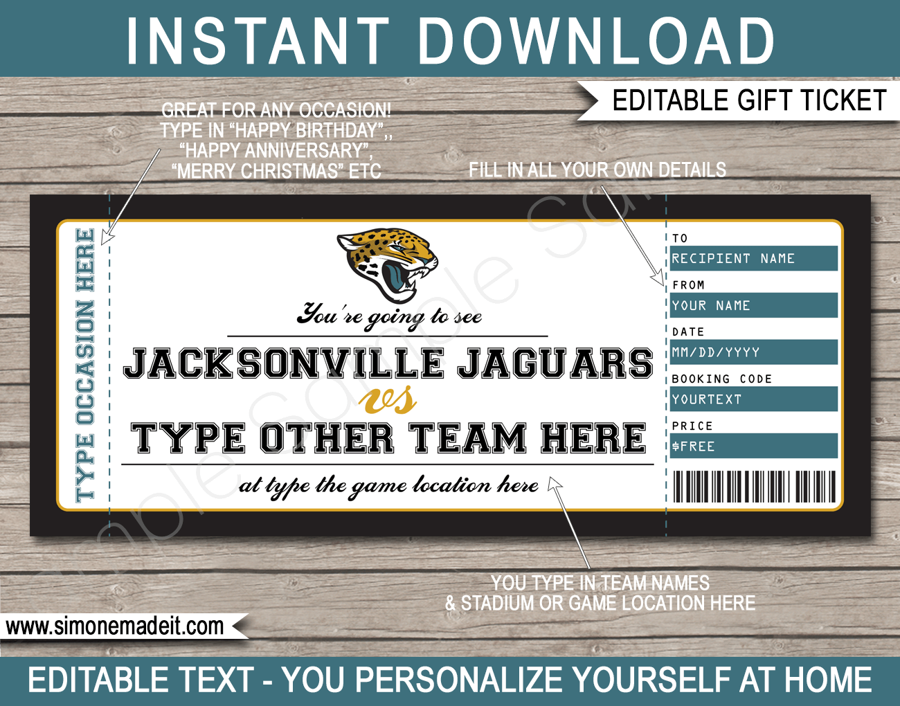 Jacksonville Jaguars Game Ticket Gift Voucher