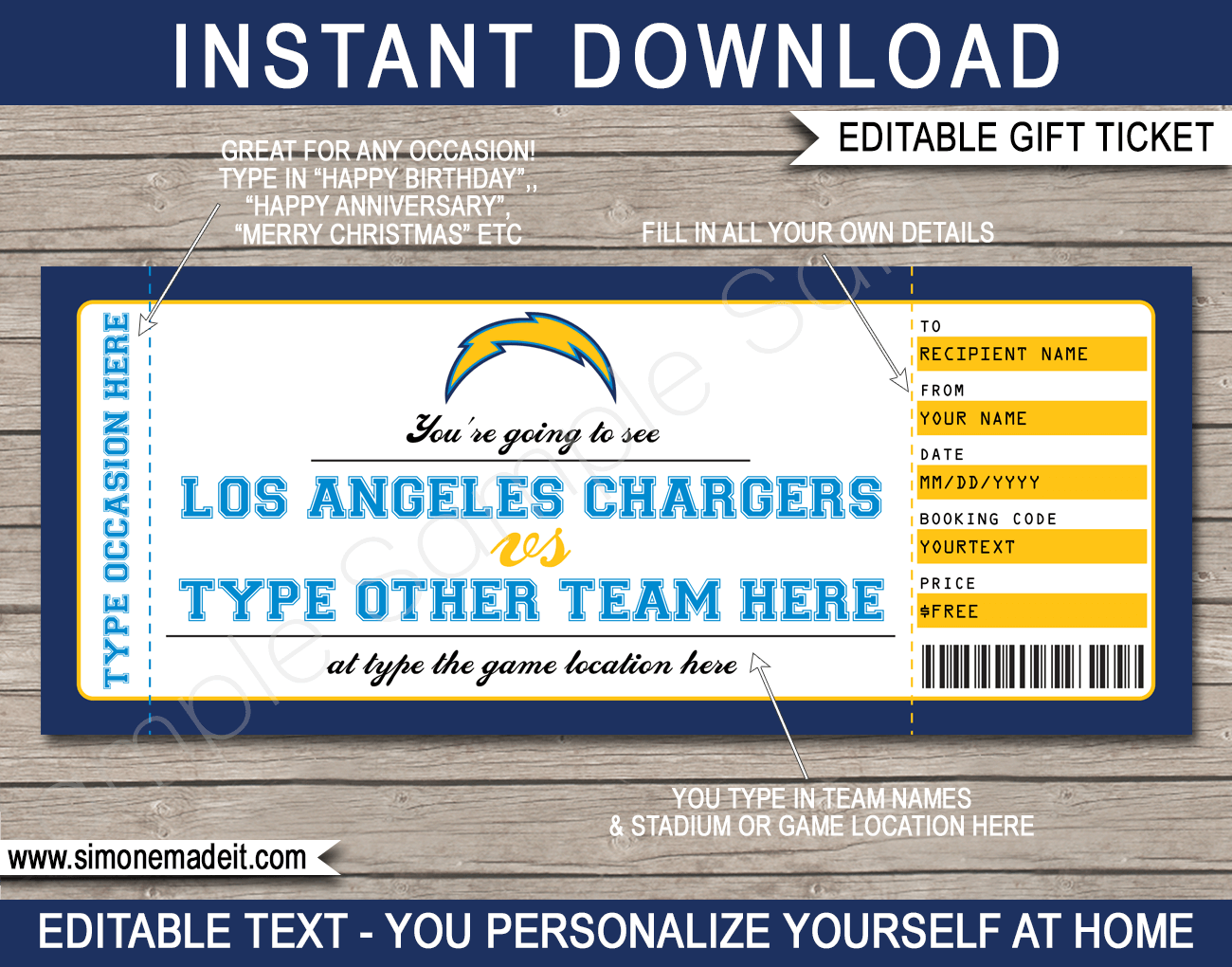 Los Angeles Chargers Game Ticket Gift Voucher
