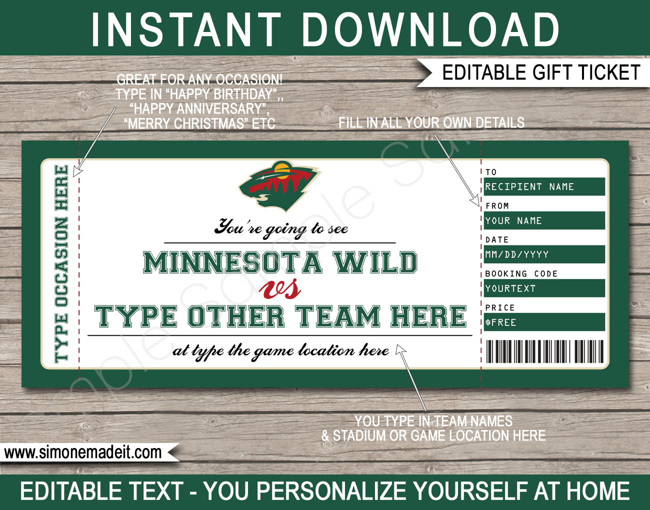 Minnesota Wild Game Ticket Gift Voucher 