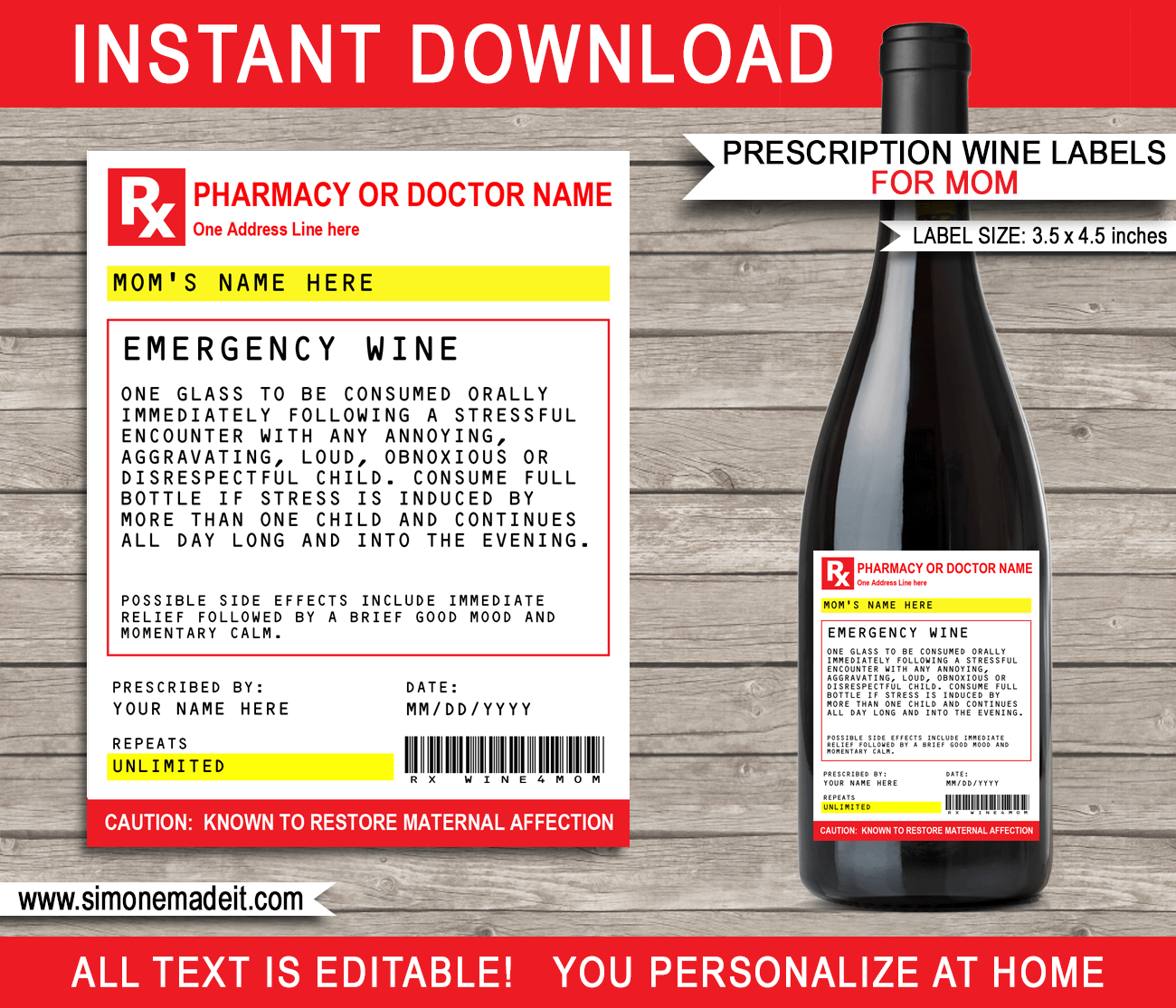 Mom Prescription Wine Labels With Prescription Labels Template