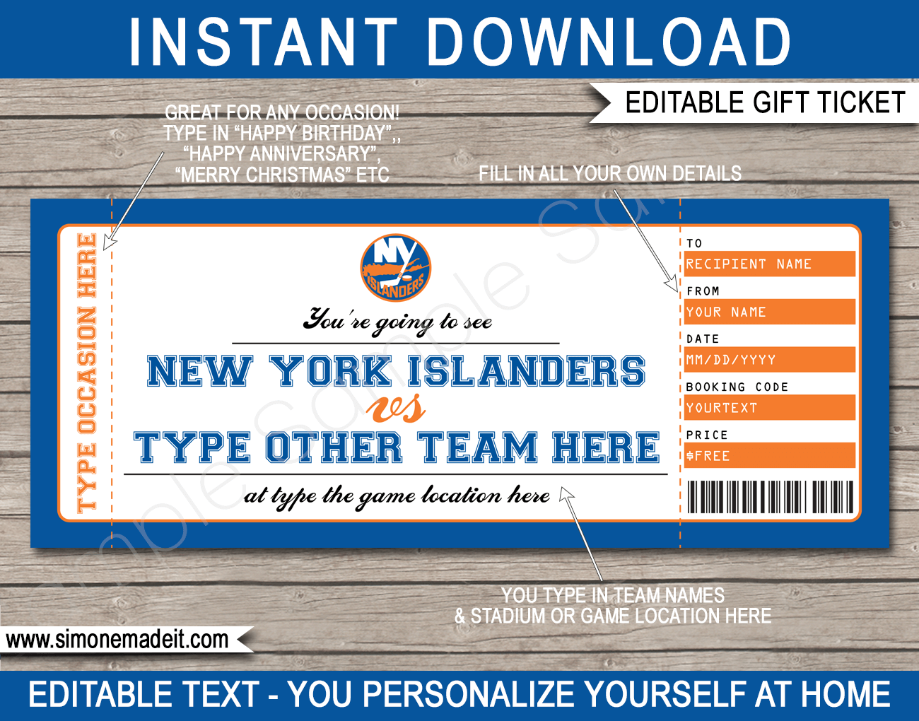 New York Islanders Game Ticket Gift 