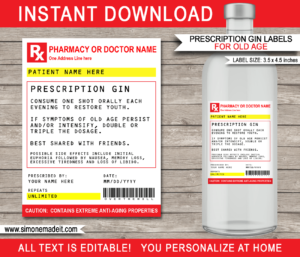 Old Age Prescription Gin Labels
