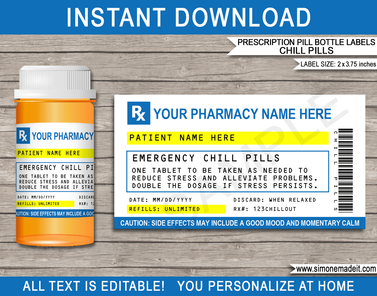 Prescription Chill Pill Labels Template Emergency Chill Pills Gag Gift