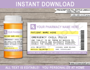 Lilac Printable Prescription Chill Pill Labels Template | Emergency Chill Pills 13 dram Pharmacy Vial | Prank Funny Gag Gift | Friend, Family, Office, Co-worker, Boss, Doctor, Nurse, Pharmacist, Medical Practical Joke | Skittles, Jelly beans M&Ms, mints, sweets, Candy Medicine | DIY Pretend Fake Pharmacy Rx Prescription Label | INSTANT DOWNLOAD via giftsbysimonemadeit.com #emergencychillpills #chillpills