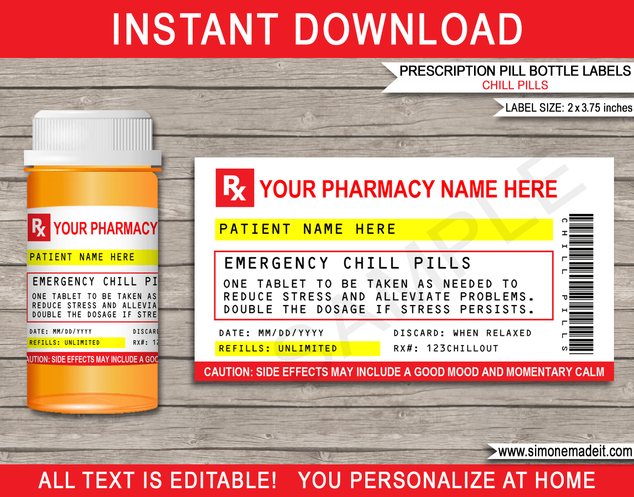 Prescription Chill Pill Labels Template Emergency Chill Pills Gag Gift