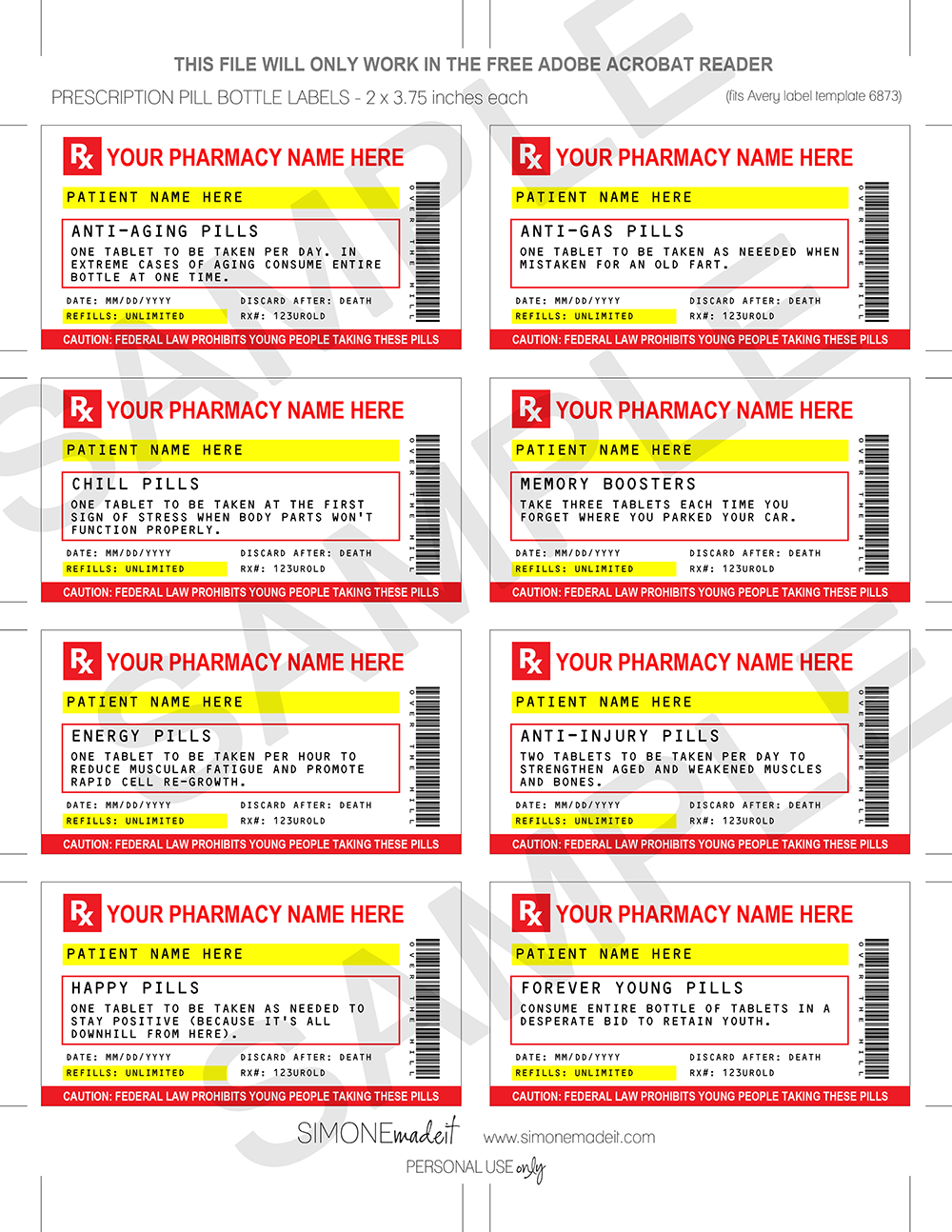 Gag Prescription Labels template for Old Age Pills | Birthday Party Gift or Favors | Funny Gift | Over the Hill | Practical Joke | Candy Medicine | Doctor, Nurse, Pharmacist or Medical Gift | 40th 50th 60th 70th Birthday Gift | DIY Fake Pharmacy Rx Prescription Label | 13 Dram | INSTANT DOWNLOAD via giftsbysimonemadeit.com
