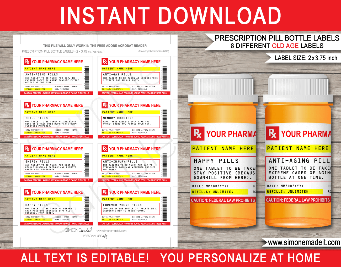 Old Age Prescription Labels (21 x 21.21 inch) - for Vials Inside Prescription Bottle Label Template