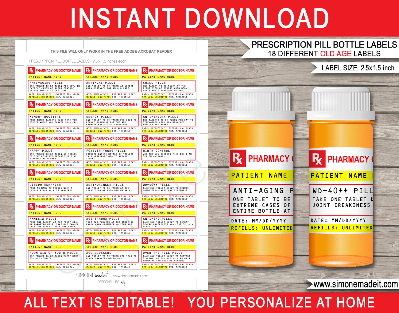 Old Age Prescription Labels (211.211 x 21.211 inch) - for Vials With Regard To Prescription Bottle Label Template