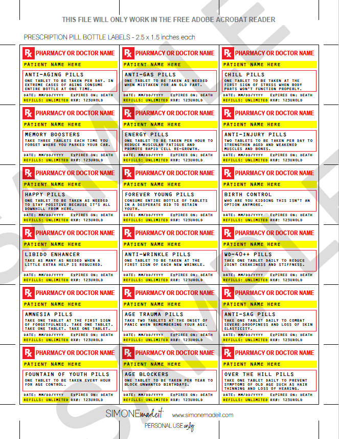 Gag Prescription Labels for Old Age Pills Template | Gag ...