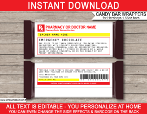 Printable Teacher Prescription Candy Bar Wrapper Template Hersheys 1.55oz | Emergency Chocolate | Funny Gag Gift | DIY Pretend Fake Pharmacy Rx Prescription Label | INSTANT DOWNLOAD via giftsbysimonemadeit.com