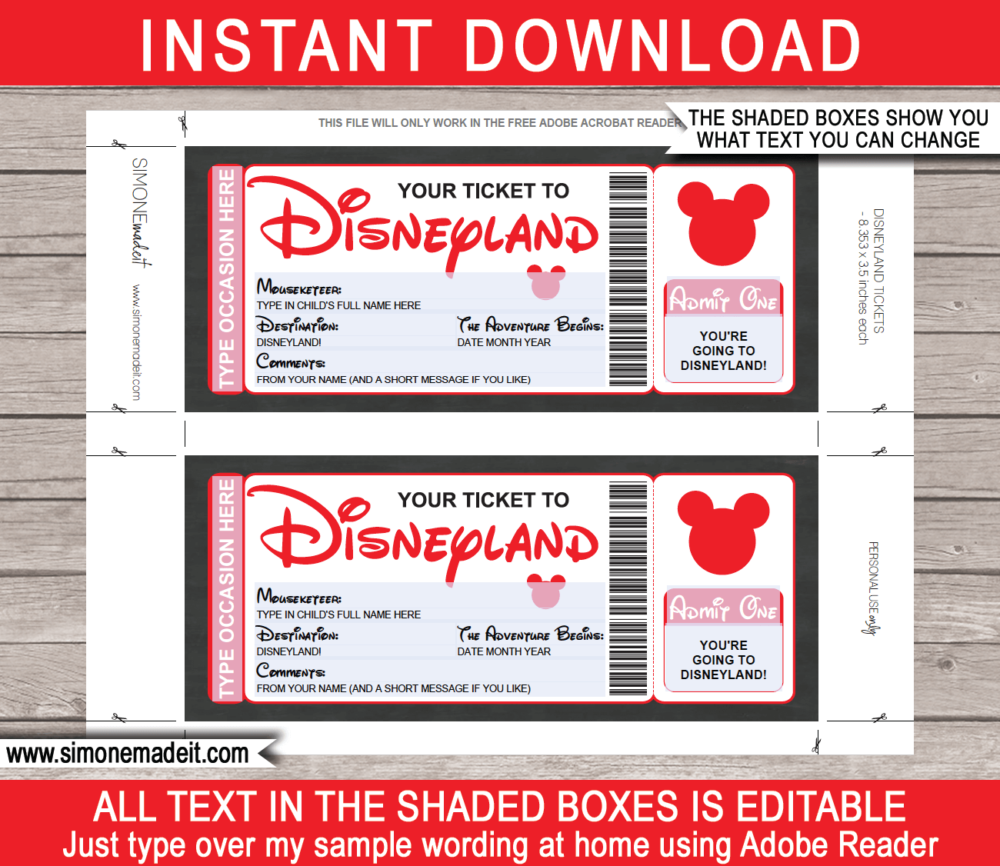 Free Printable Disneyland Ticket