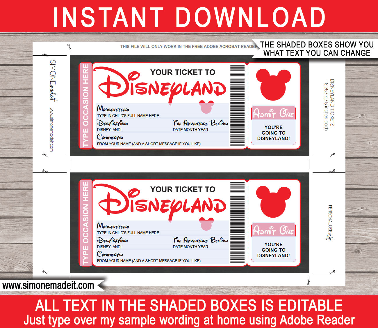 Surprise Trip to Disneyland Ticket Template | Printable Disney Trip