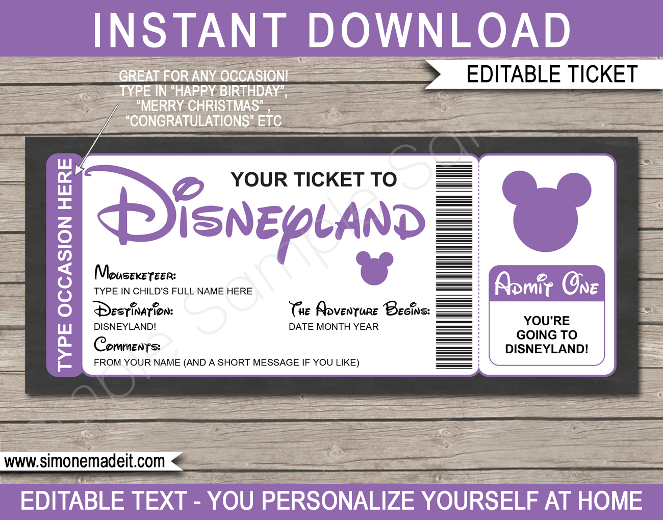 Surprise Trip to Disneyland Ticket Template | Printable Disney Trip