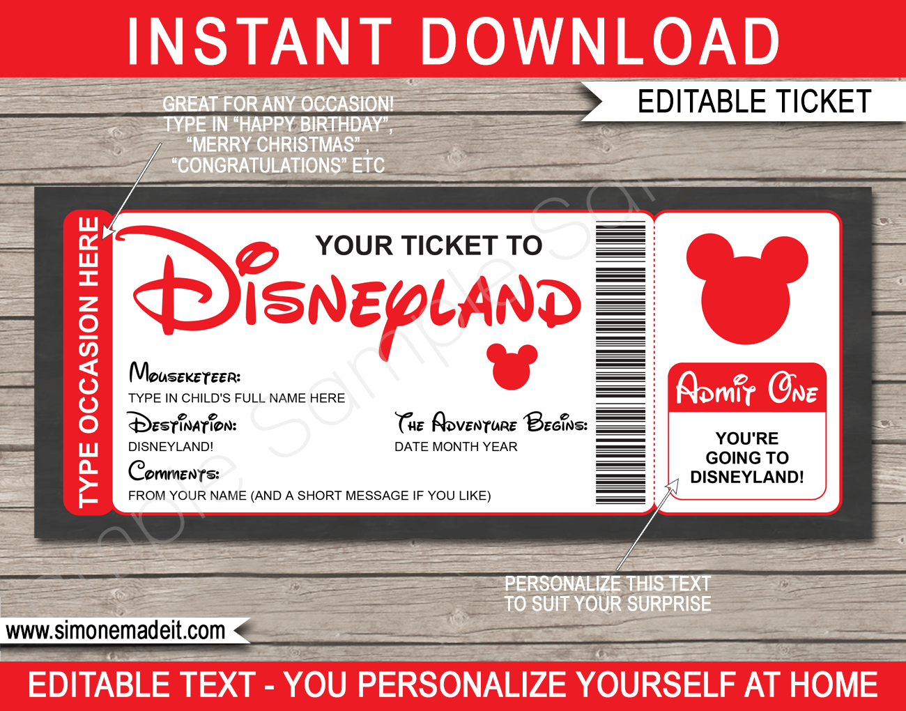 Surprise Trip to Disneyland Ticket Template Printable Disney Trip