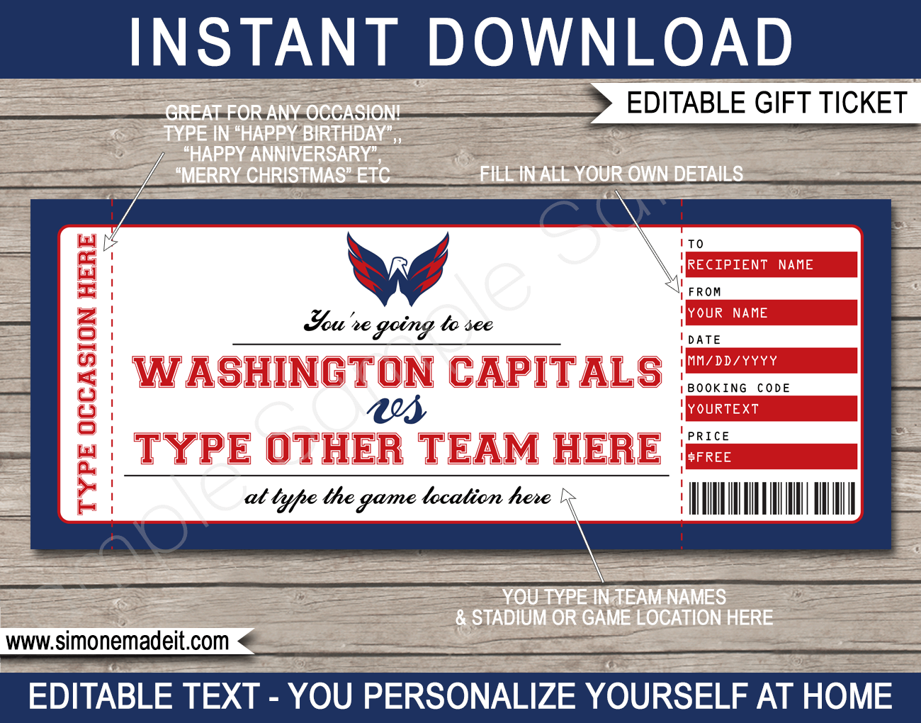 NHL - Washington Capitals: 2 Upper Level Tickets, eVoucher