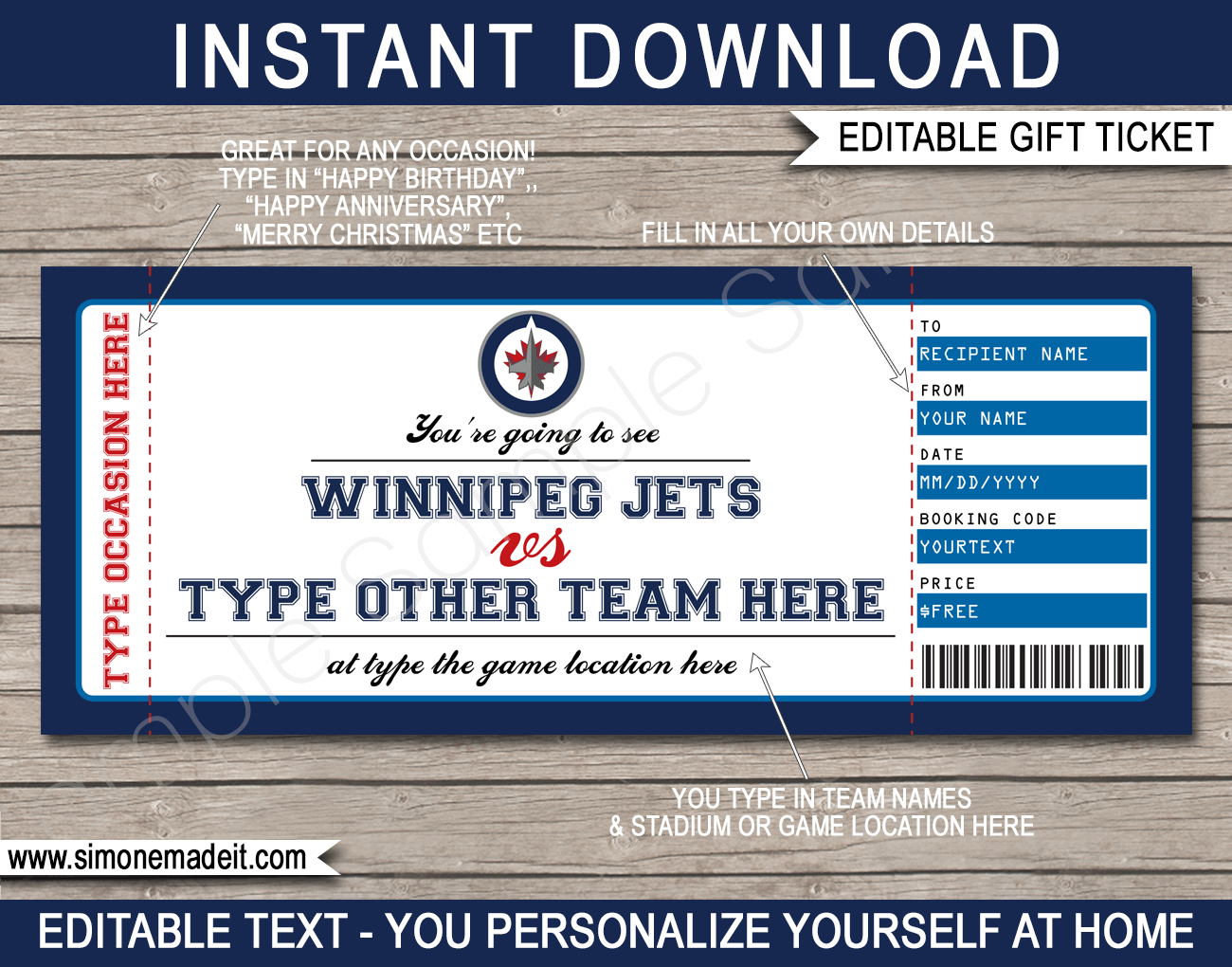 Winnipeg Jets Game Ticket Gift Voucher 