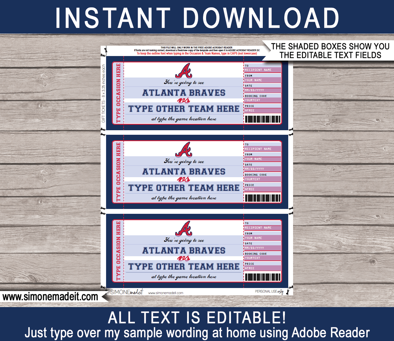 Atlanta Braves Ticket Gift Template Baseball Ticket Ticket -  Ireland