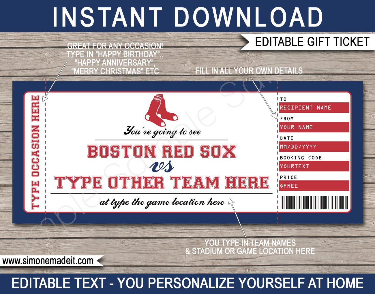 Boston Red Sox Game Ticket Gift Voucher