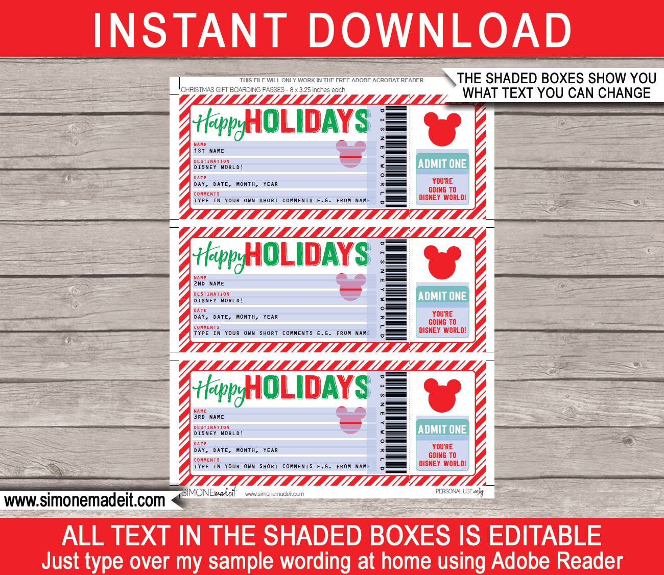 Holiday Walt Disney World Gift Ticket Template Surprise Disney World 