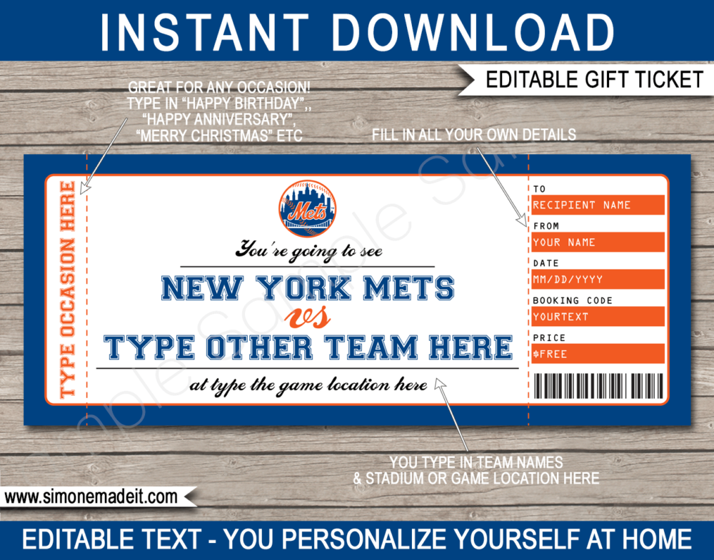 Mets Ticket Template