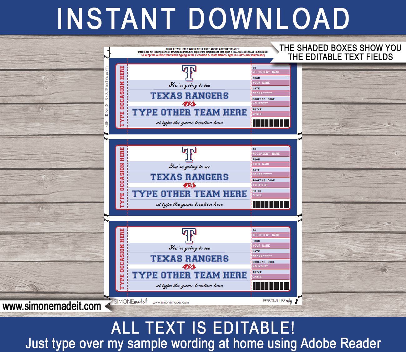 Texas Rangers Game Ticket Gift Voucher   Printable Surprise ...