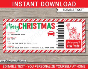 New York Road Trip Ticket Template | Surprise Road Trip to NYC Reveal | Christmas Gift | Xmas Present | Editable & Printable Template | INSTANT DOWNLOAD via giftsbysimonemadeit.com